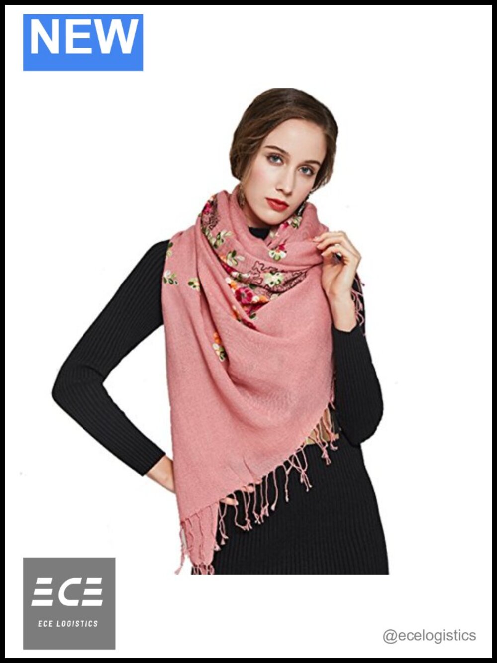 100% Wool Pashmina Shawl Wrap Oversized Floral Winter Blanket Scarf Women